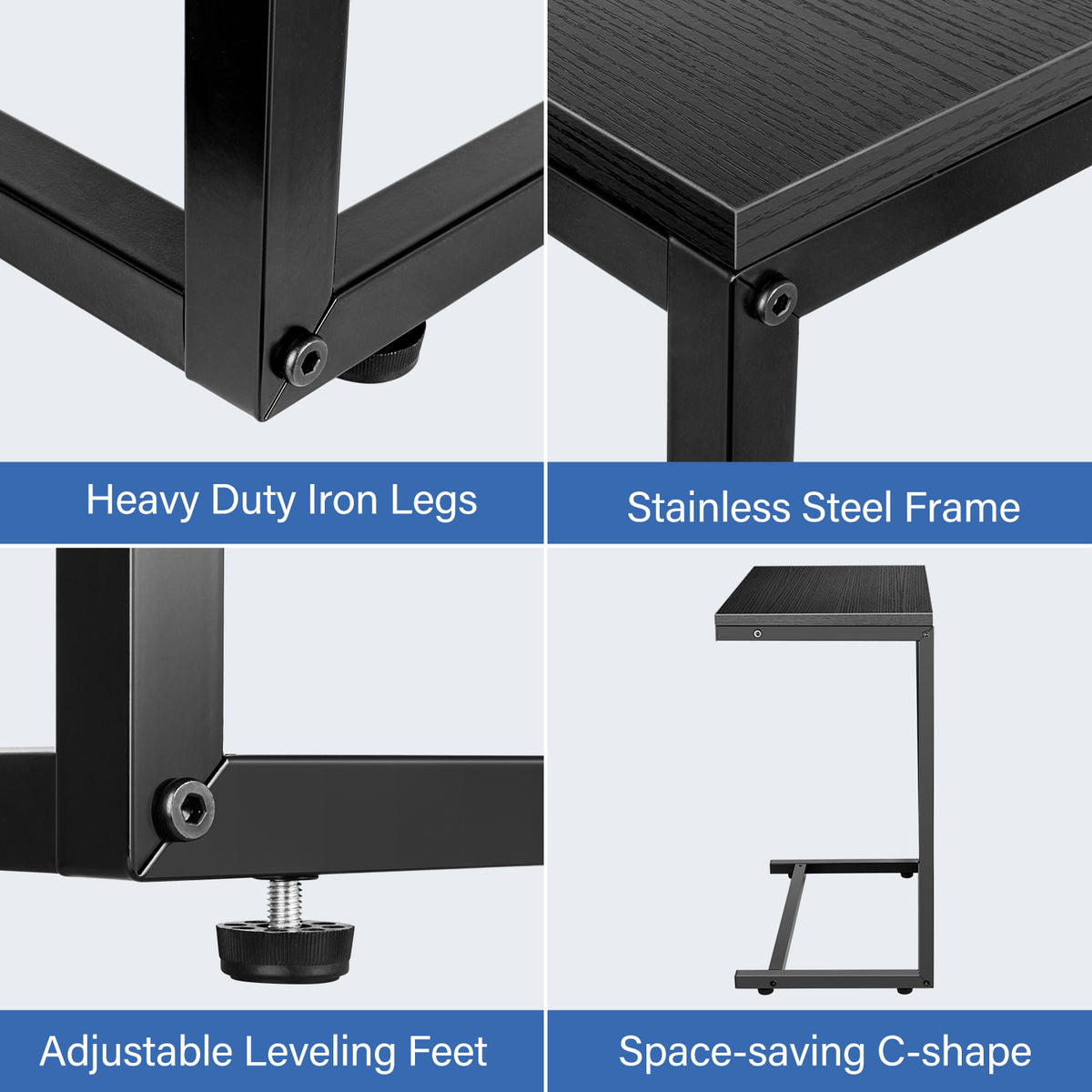 C Shaped Sofa Side End Table with Hardwood Surface, Black A514436