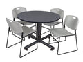 Grey Round Breakroom Table & 4 Stack Chairs I554