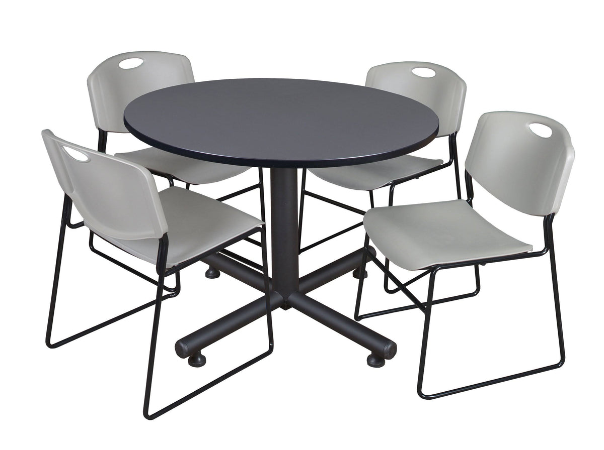 Grey Round Breakroom Table & 4 Stack Chairs I554