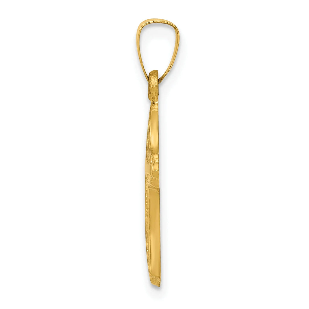 14K Yellow Gold Polished And Textured Cross Pendant Charm Q6019