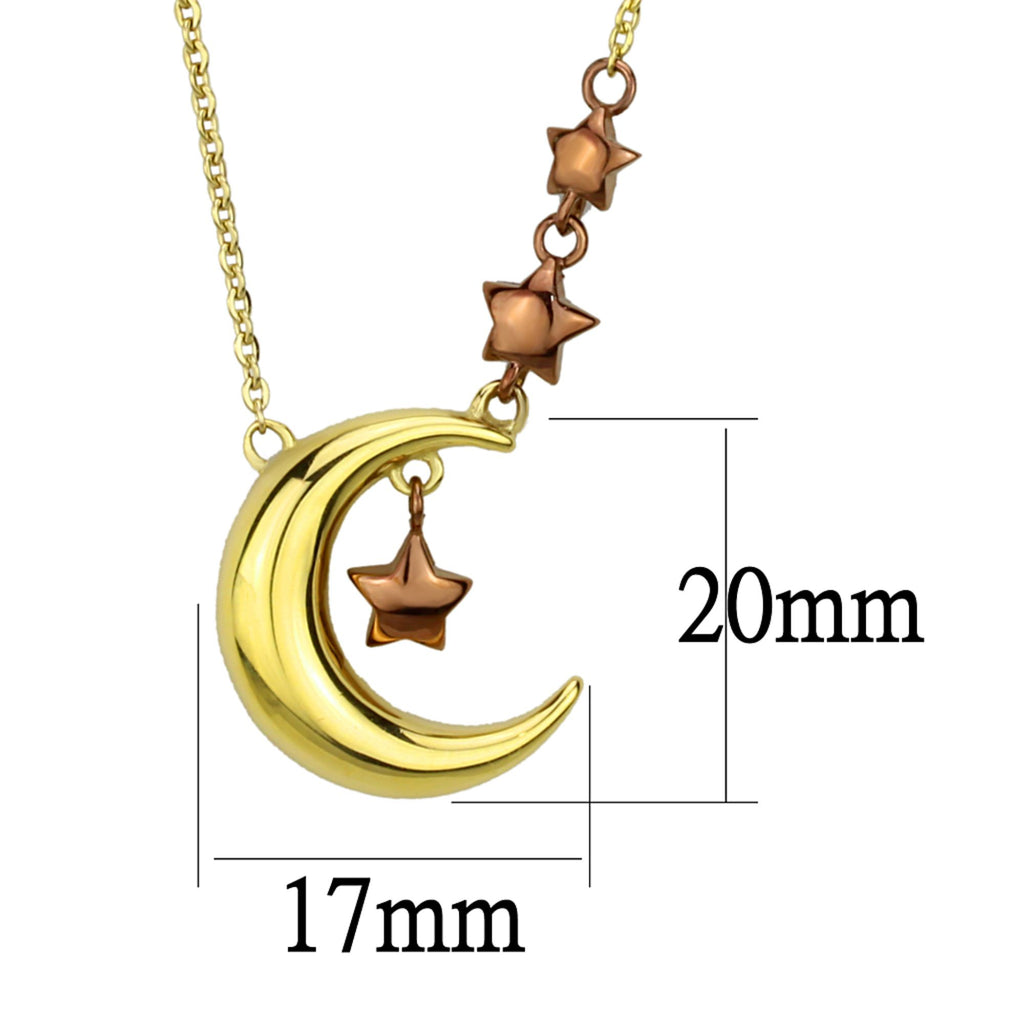 Ion Plated Gold and Light Brown Stainless Steel Chain Pendant F37520