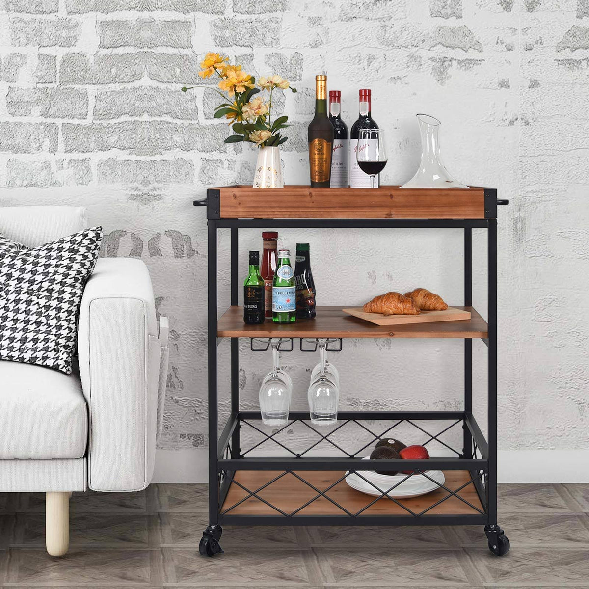 Solid Wood Bar Serving Cart X33796