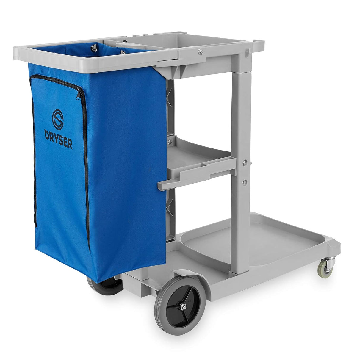 Commercial Janitorial Cleaning Cart on Wheels with Shelves and Vinyl Bag M9263
