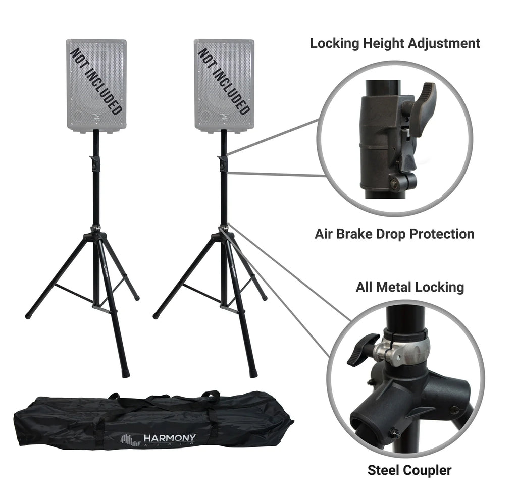 8" Pro DJ Powered 300W PA Speaker Pair with Tripod Stands & XLR Cables L785129