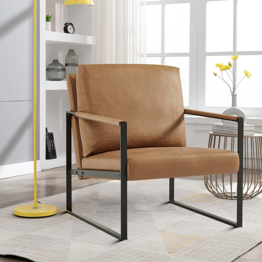 Camel PVC Leather Accent Chair with Metal Frame X13316