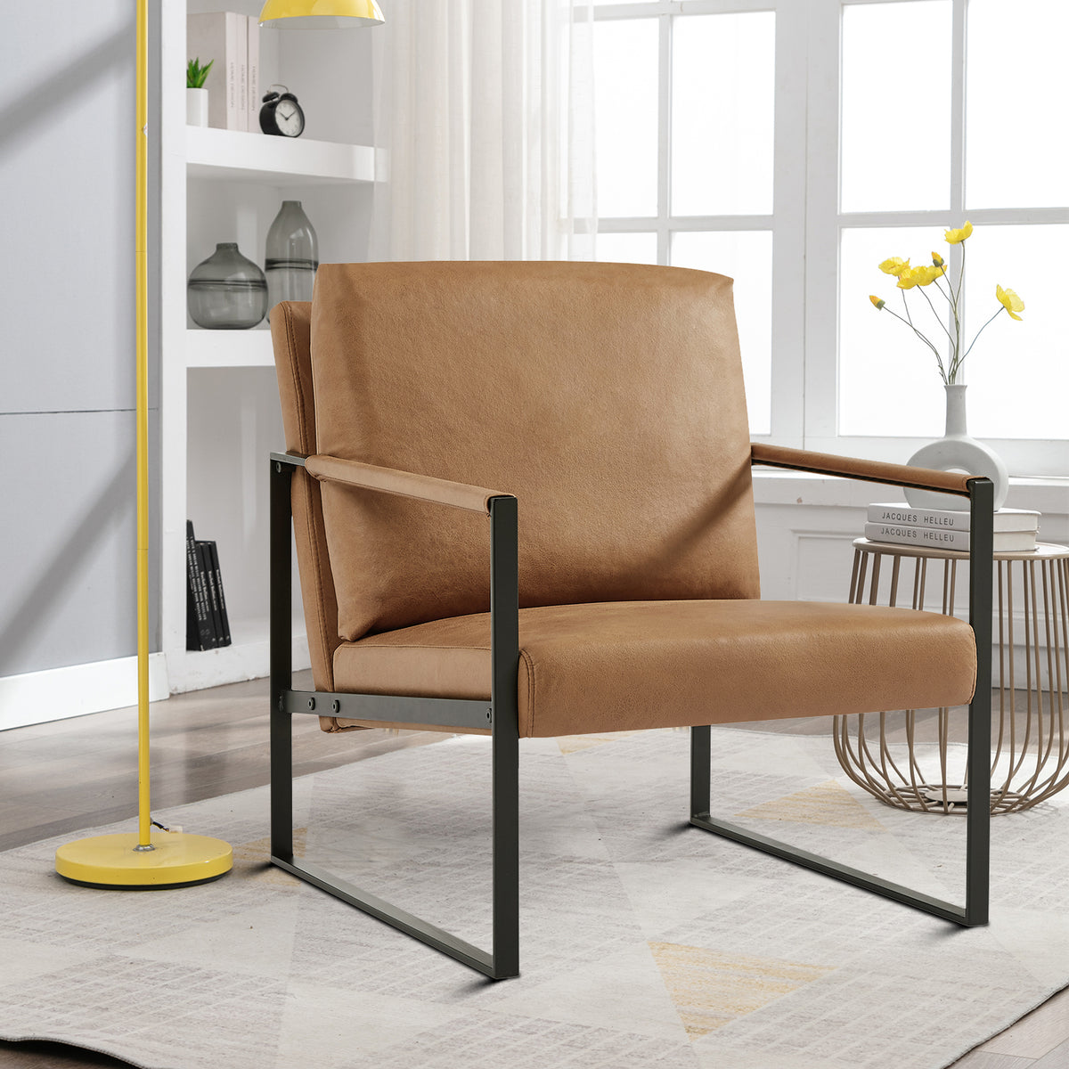 Camel PVC Leather Accent Chair with Metal Frame X13316