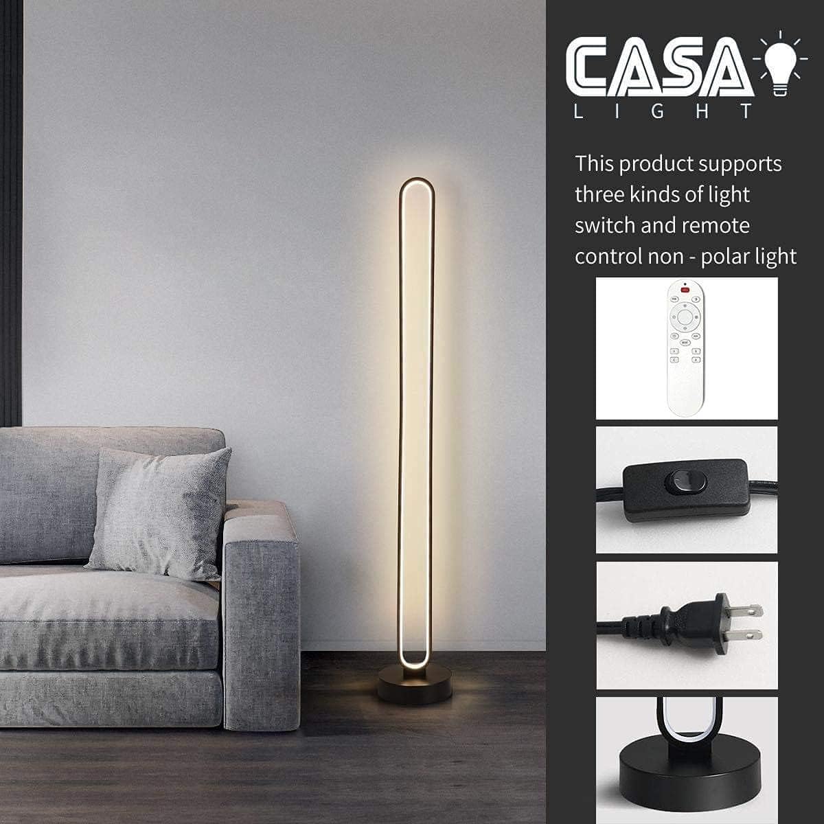Modern LED Floor Lamp Dimmable with Remote Control 3-Colors Light E2128