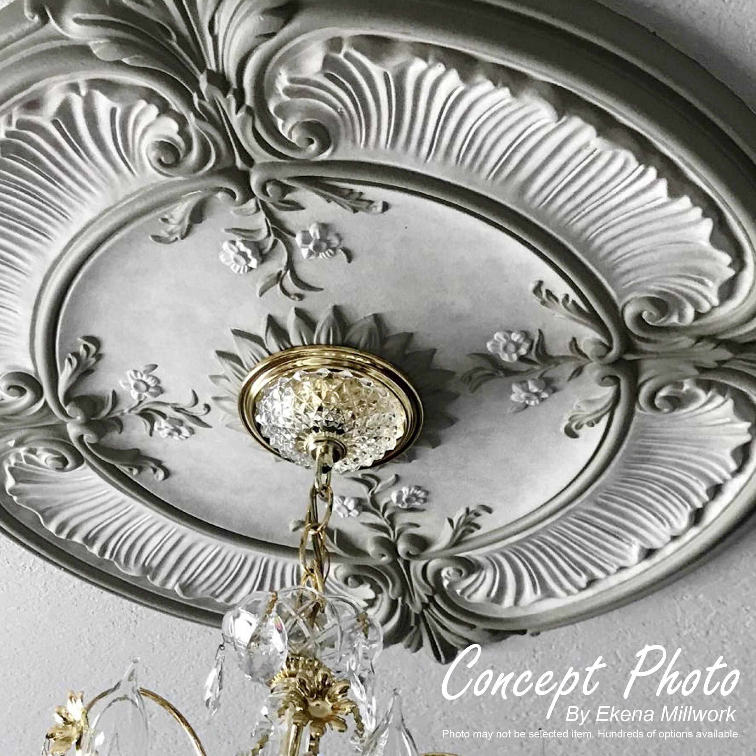 Small Alexandria Ceiling Medallion, Hand-Painted Silver S302