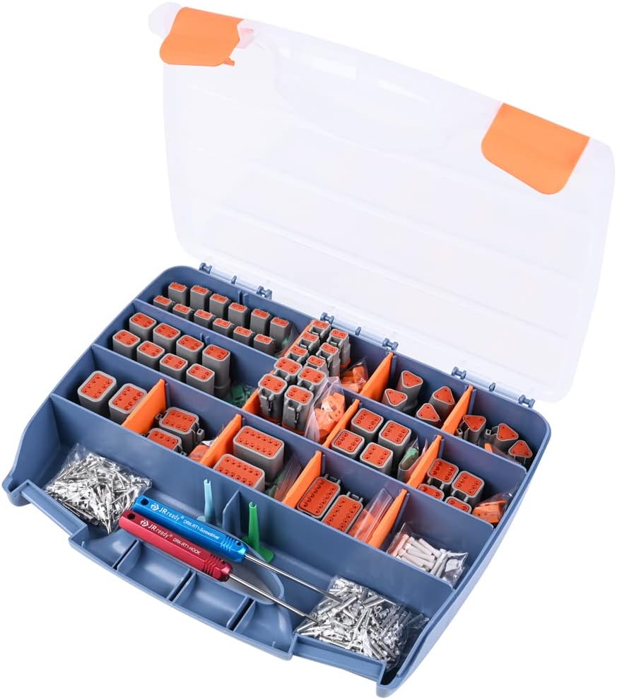 DEUTSCH DT Connector Kit, 12 Sets 2 Pin Connector, 132 Sets Size 16 Stamped Formed Contacts, Wedgelock & Pin Extraction Tools N34815