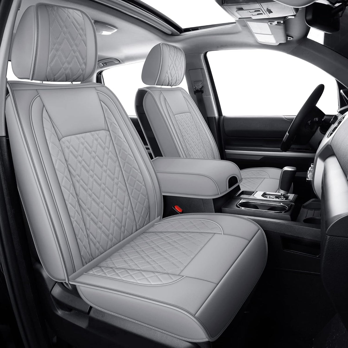 Gray Faux Leather Seat Covers Full Set T6922