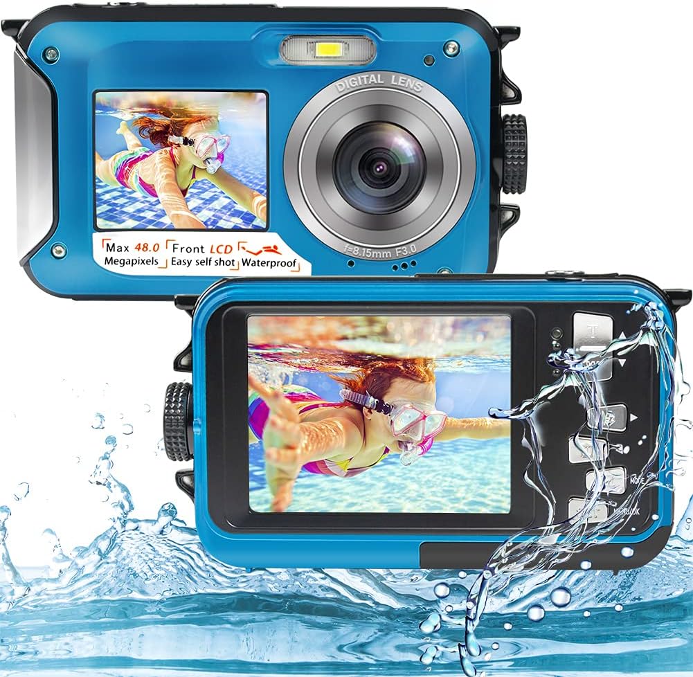 Underwater Camera Full HD 2.7K 48MP Waterproof Camera Dual Screen Digital with 16X Digital Zoom Q183