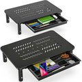 Black Metal Dual Monitor Stand with Drawer 2PK P90950