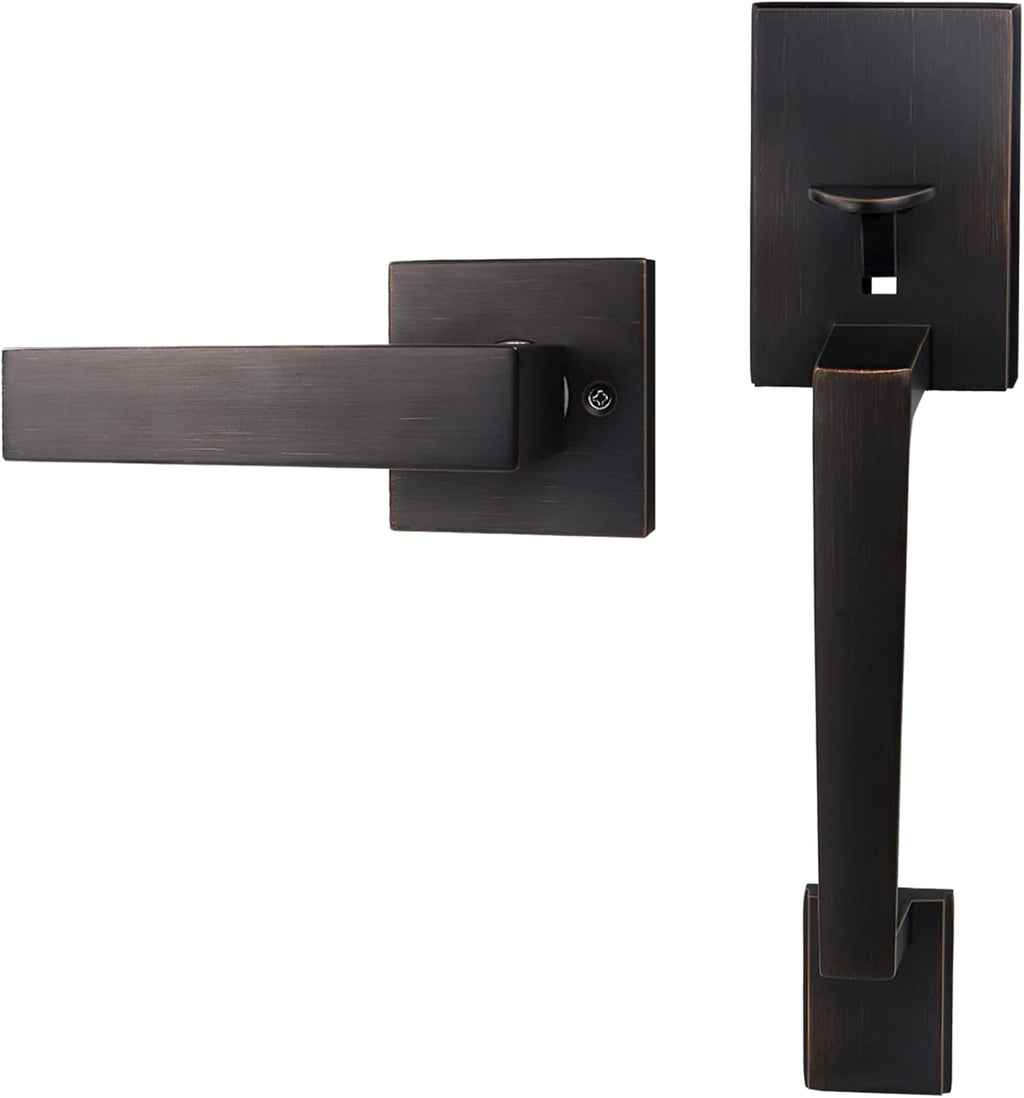 Black Front Door Handleset with Door Lever, Oil Bronze Pack of 2 P6886