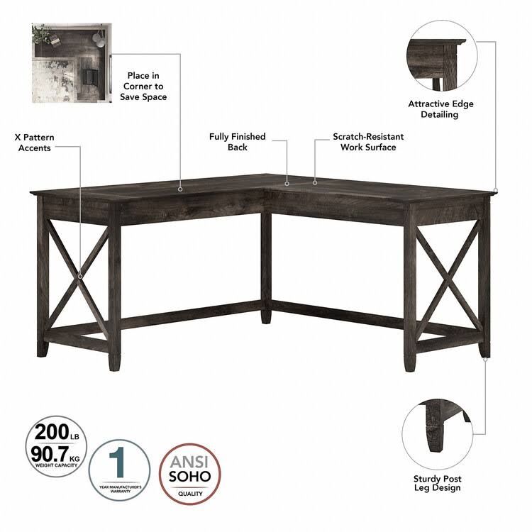 Dark Gray Hickory L Shaped Desk with Hutch and 2 Drawer Mobile File Cabinet R943