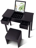 Black Vanity Set with Flip Top Mirror and Cushioned Stool Z708