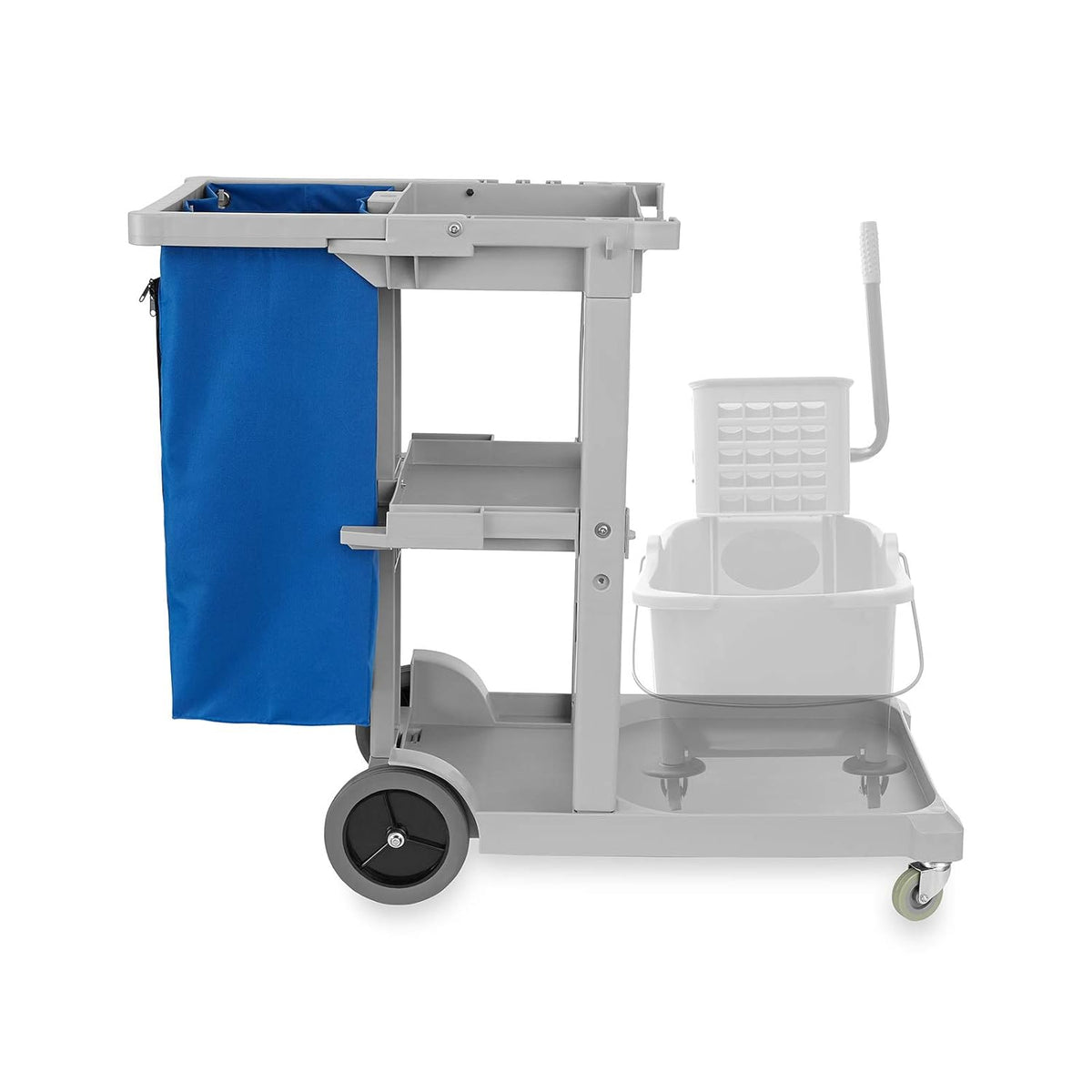 Commercial Janitorial Cleaning Cart on Wheels with Shelves and Vinyl Bag M9263