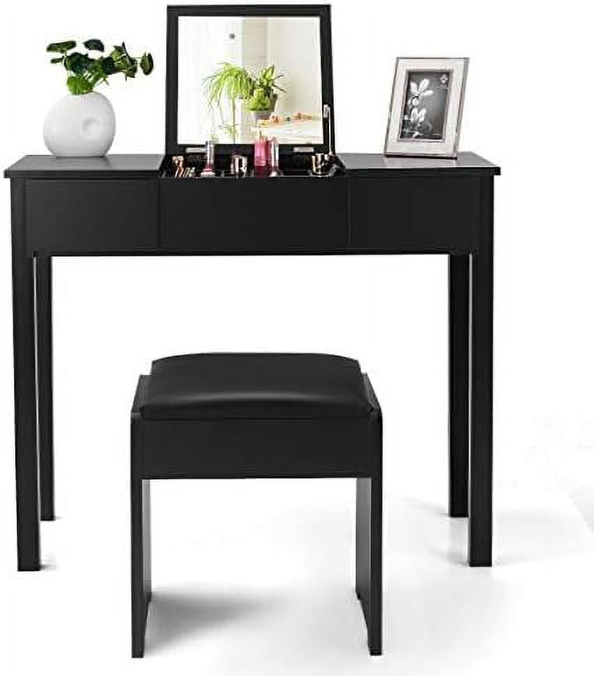 Black Vanity Set with Flip Top Mirror and Cushioned Stool Z708
