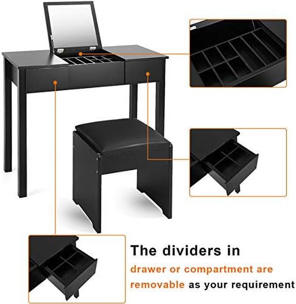 Black Vanity Set with Flip Top Mirror and Cushioned Stool Z708