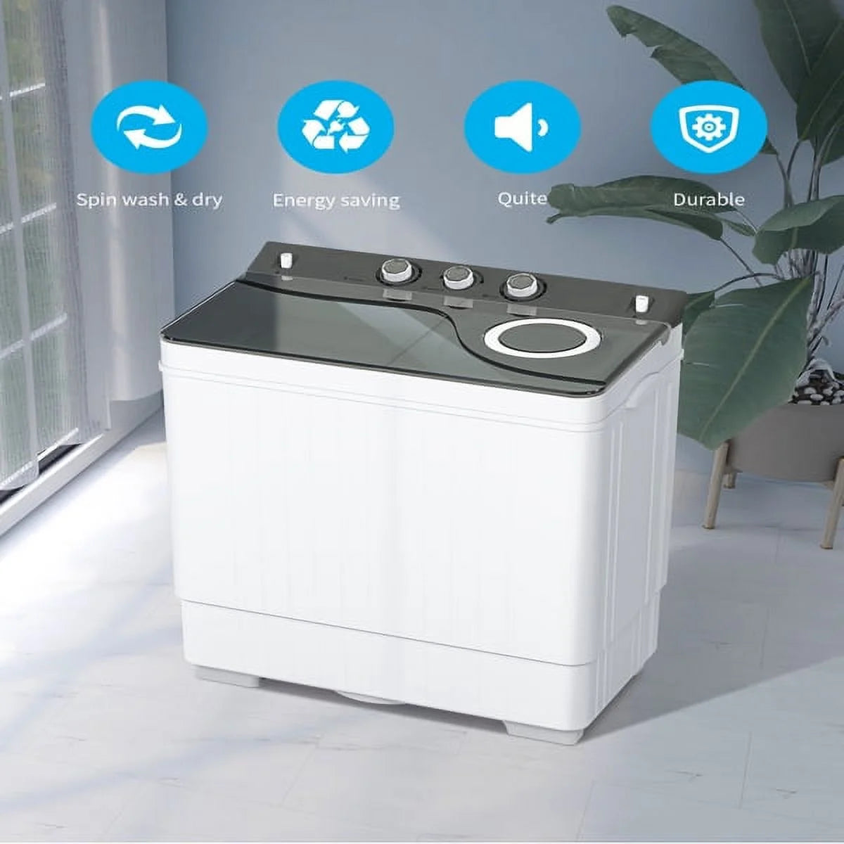 Semi-automatic Twin Tub Washing Machine, 26Lbs, White & Grey K77476