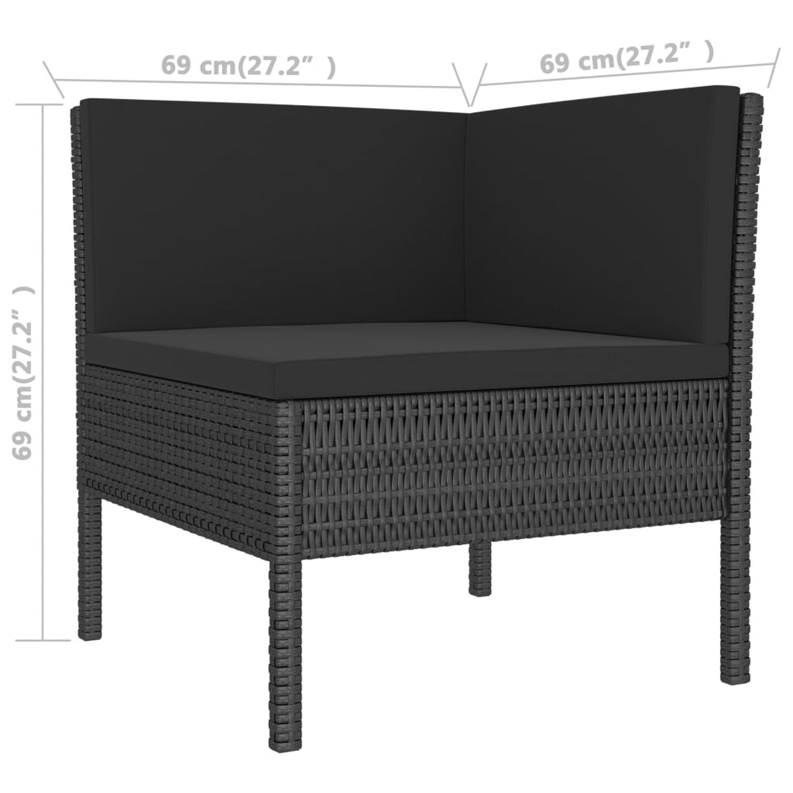 3 Piece Poly Rattan Outdoor Sectional Sofa Set with Cushions Steel Frame M40522