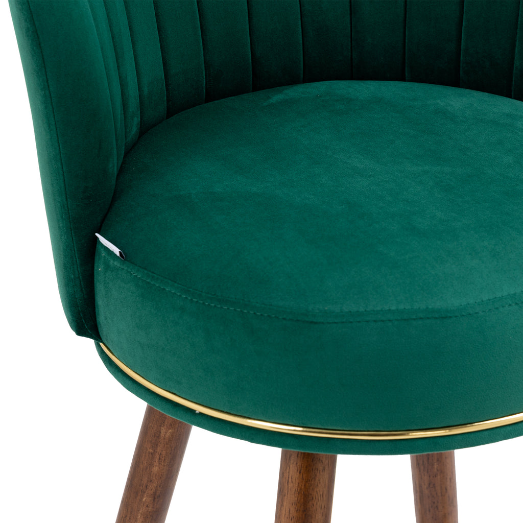 Emerald Velvet Swivel Bar Stools Set of 2 with Back Wood Legs Footrest Counter Height Armless Tall Stool N99234