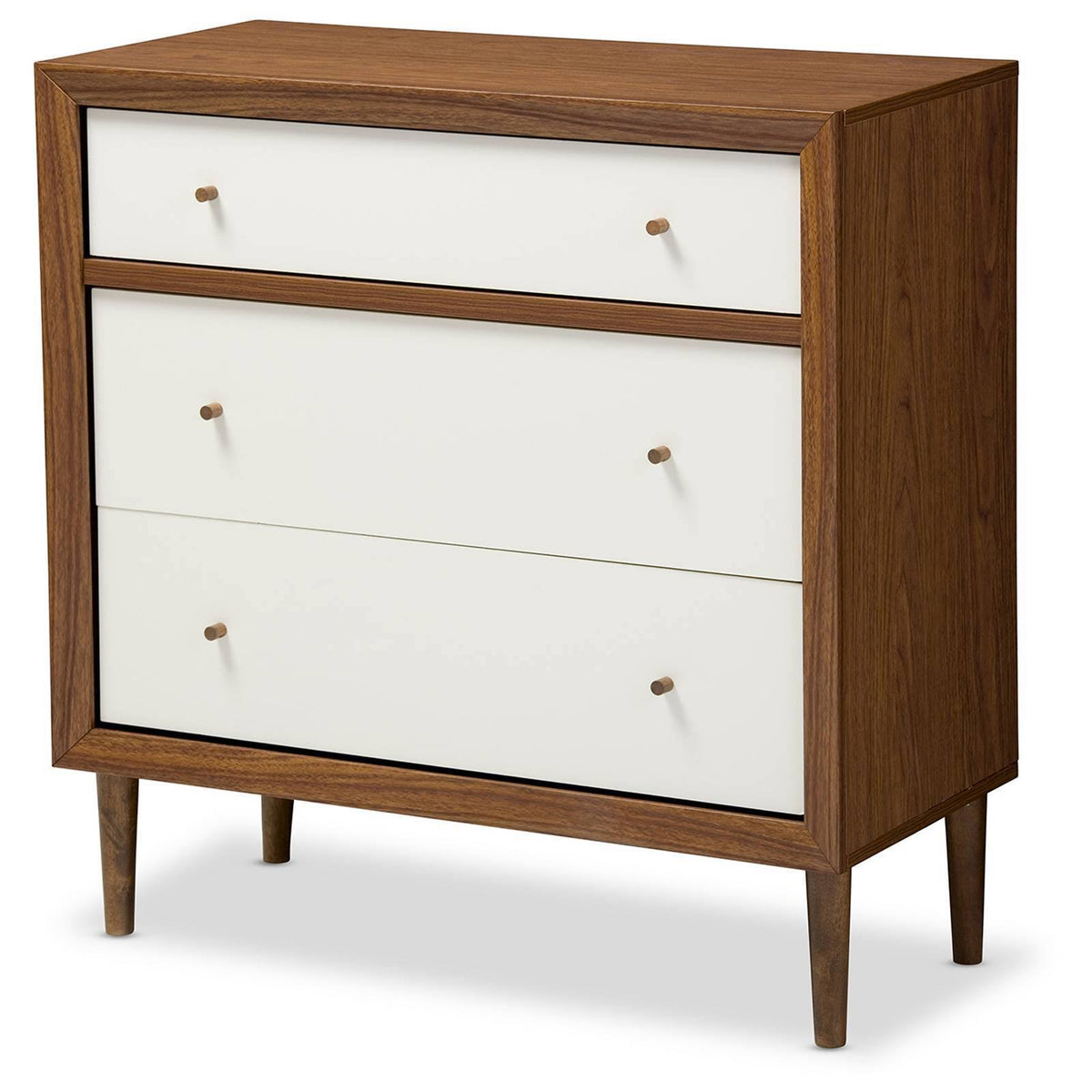White and Walnut Wood 3-Drawer Chest K7886