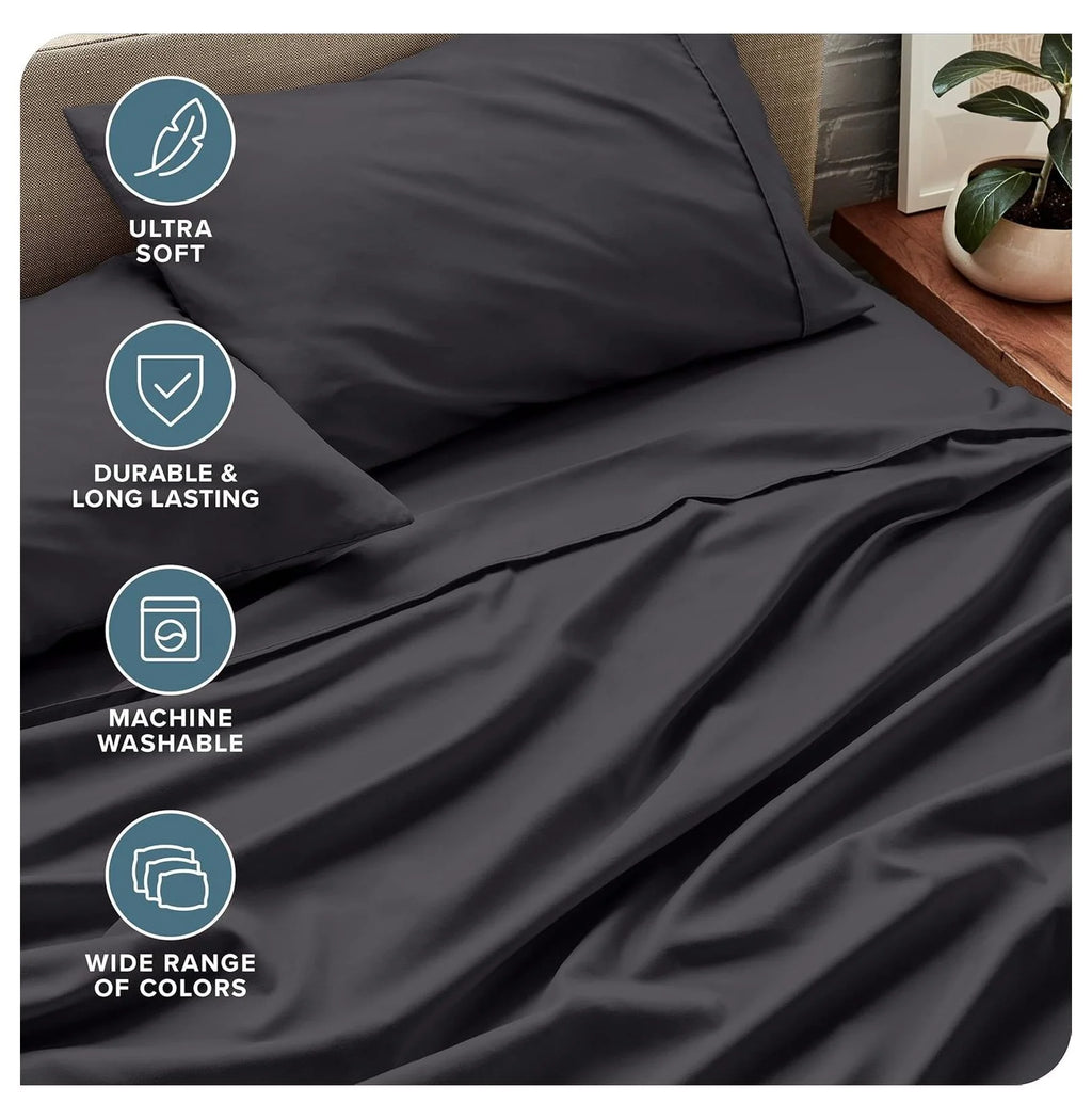 Short Queen 4 Piece Microfiber Sheet Set with Deep Pockets L7101
