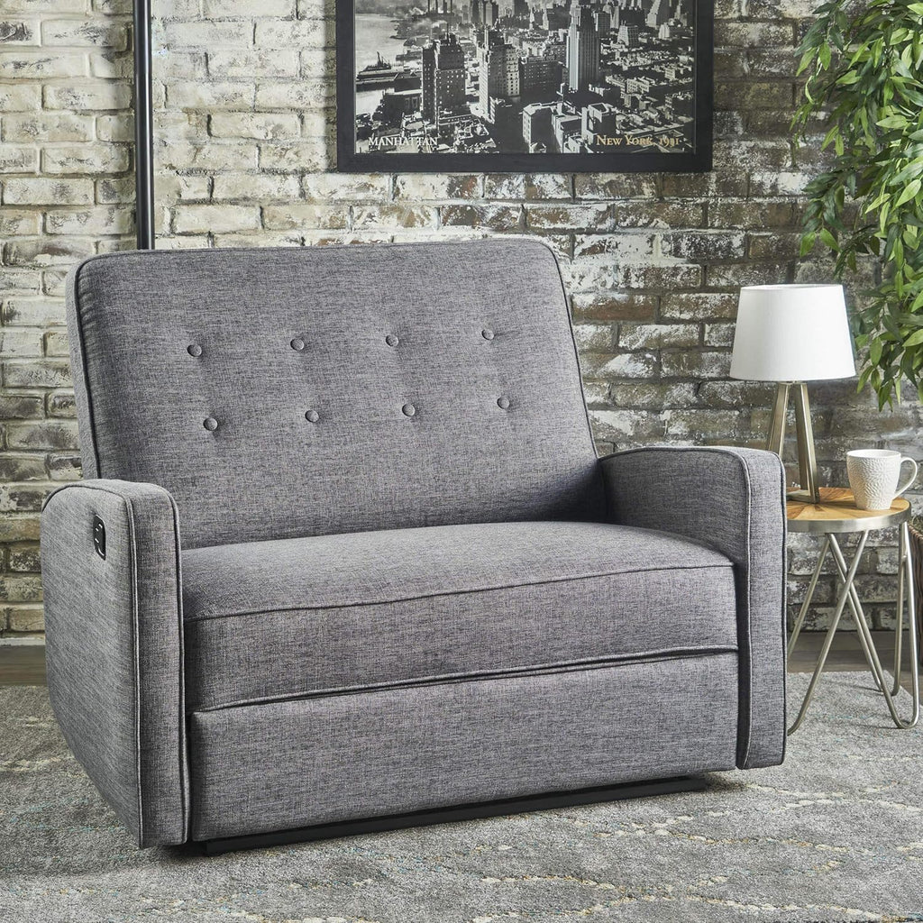 Grey Black Buttoned Fabric Reclining Loveseat F15642