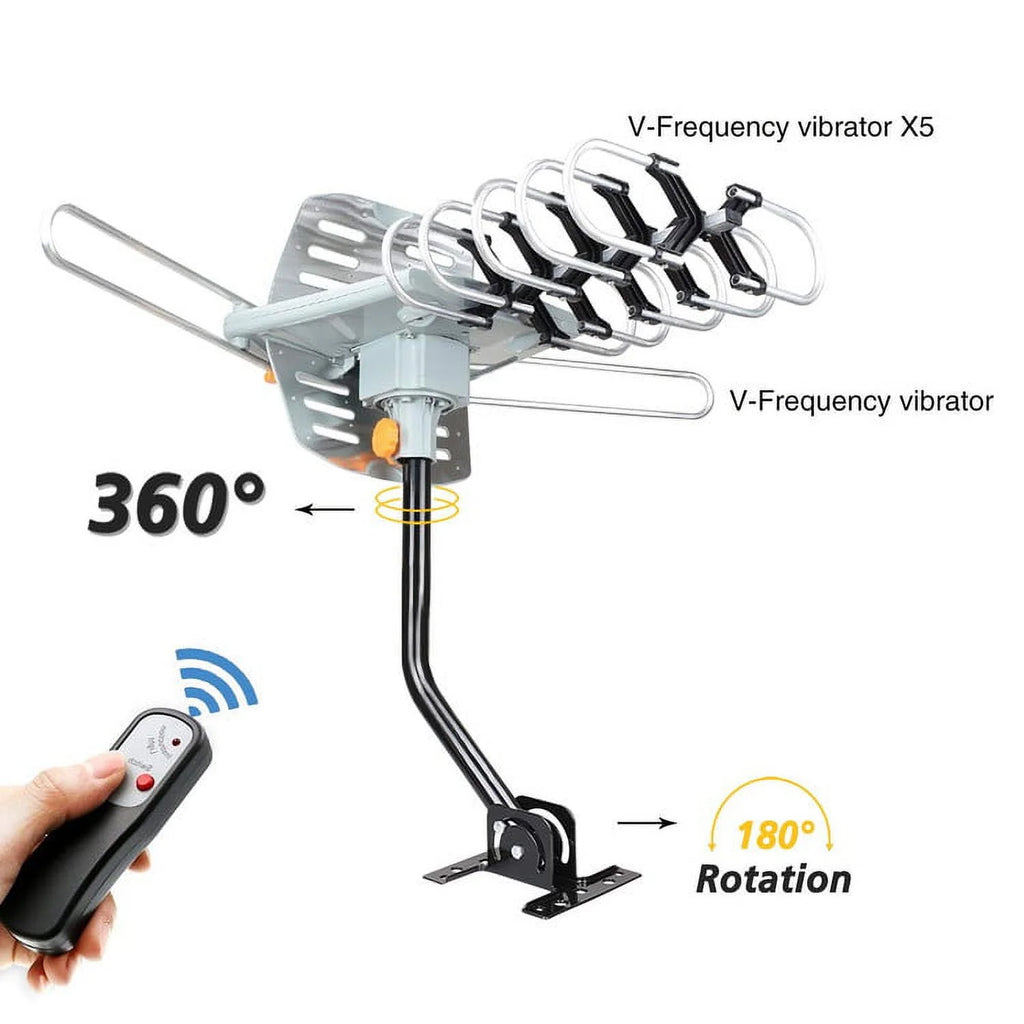 Outdoor 4K Motorized TV Antenna with Roof Tripod Mount Pole 360 Degree Rotation OTA Amplified HD Z63343