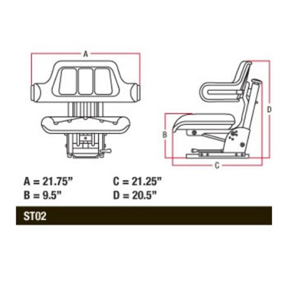 Black Universal Tractor Seat with Full Suspension and Adjustable Angle Base F850