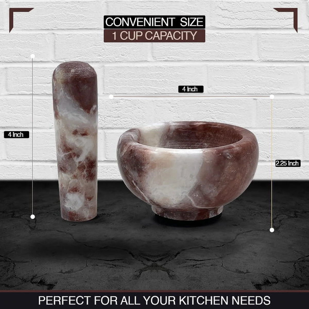 Marble Mortar and Pestle Set with Anti Scratch Pad, 1 Cup-Capacity S318