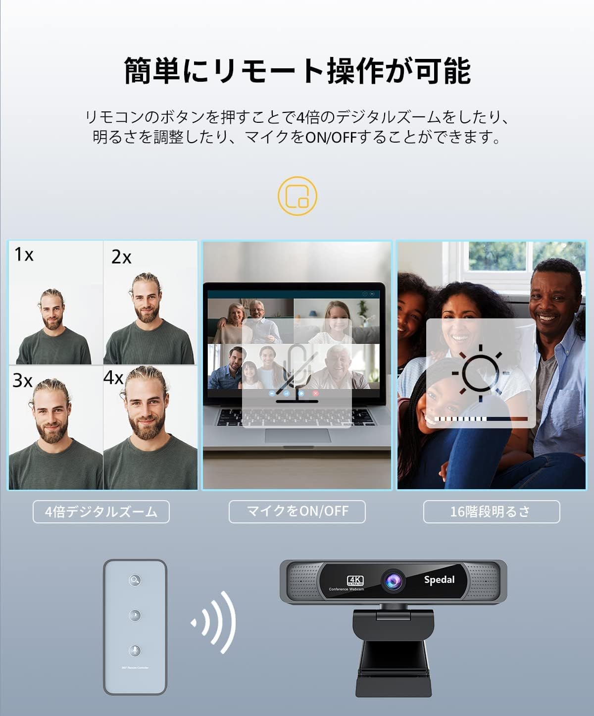 4K Webcam with Dual Microphones, 120° Wide Angle Zoomable Web Camera L900