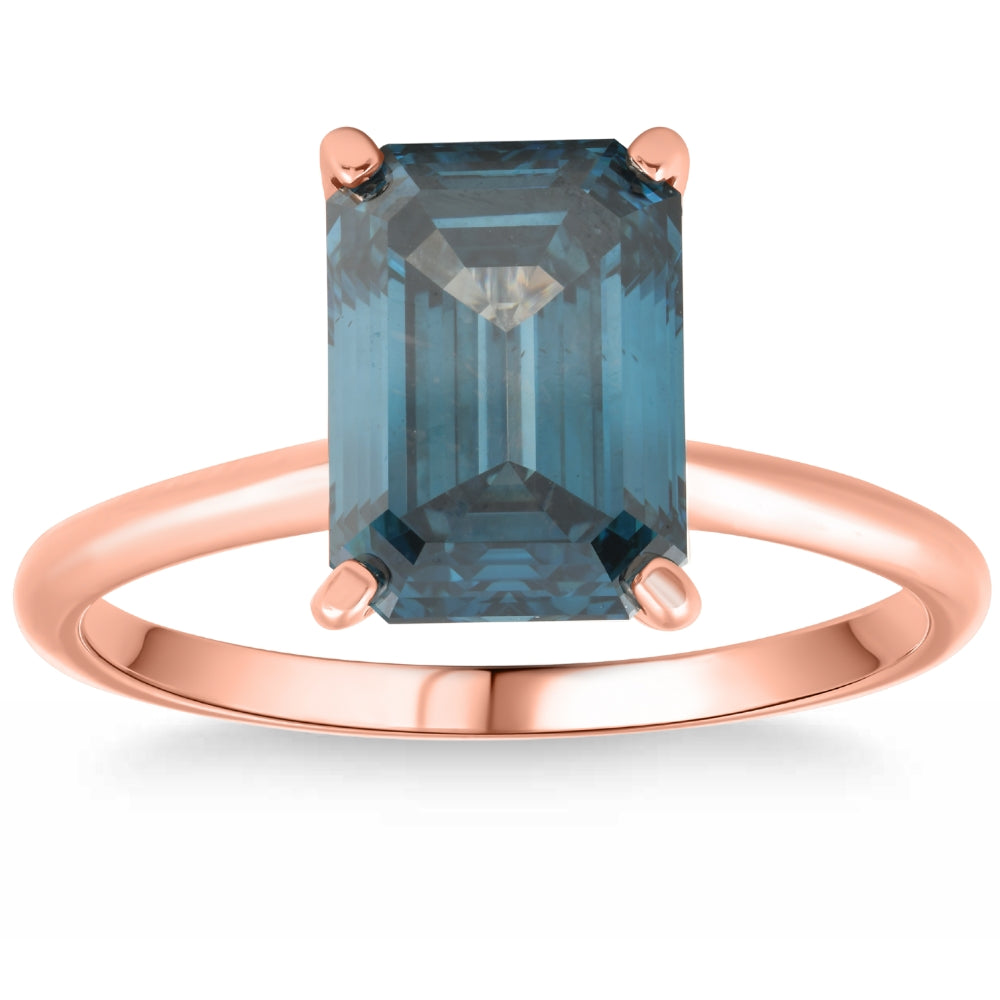 Blue Diamond Emerald Cut Solitaire Engagement Ring T141