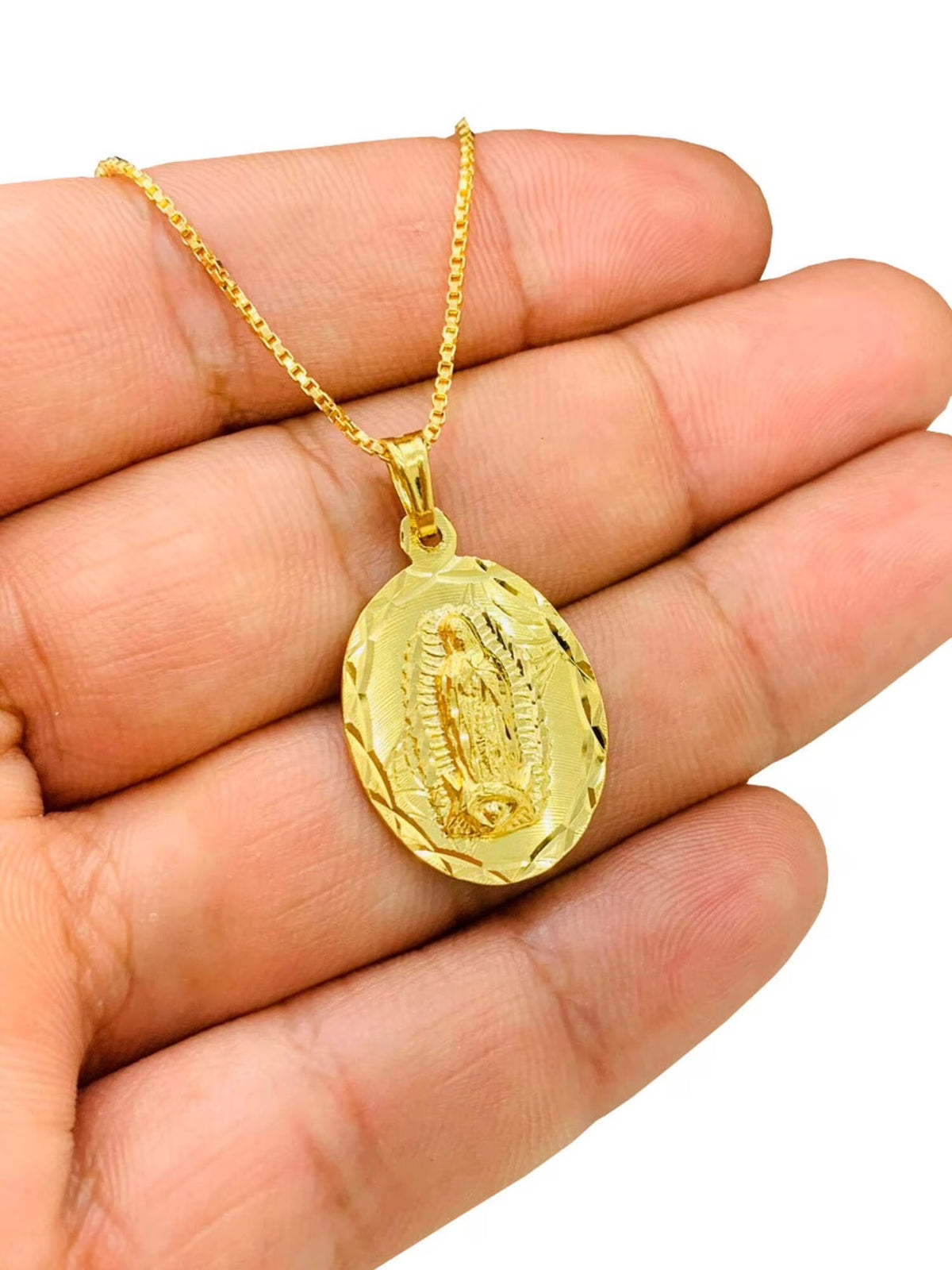 14K Gold Filled Virgen de Guadalupe Necklace Pendant 26x18mm 20" S867155