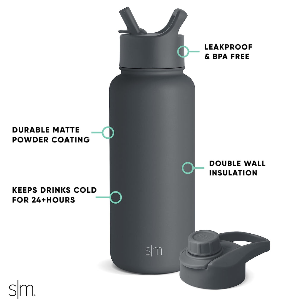 32oz Vacuum Insulated Stainless Steel Water Bottle with Straw and Chug Lid W9653