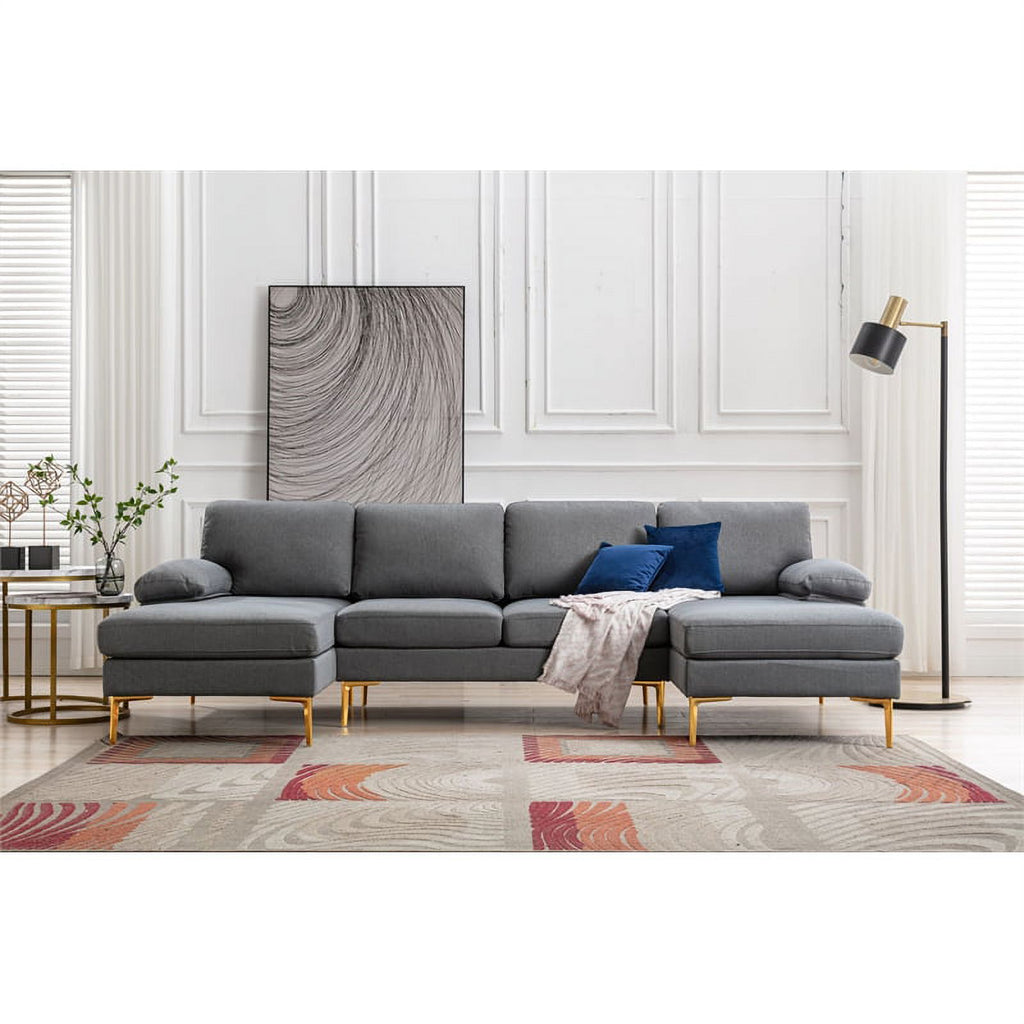 Gray Fabric Linen Blend Sectional Sofa with Chaise B290227
