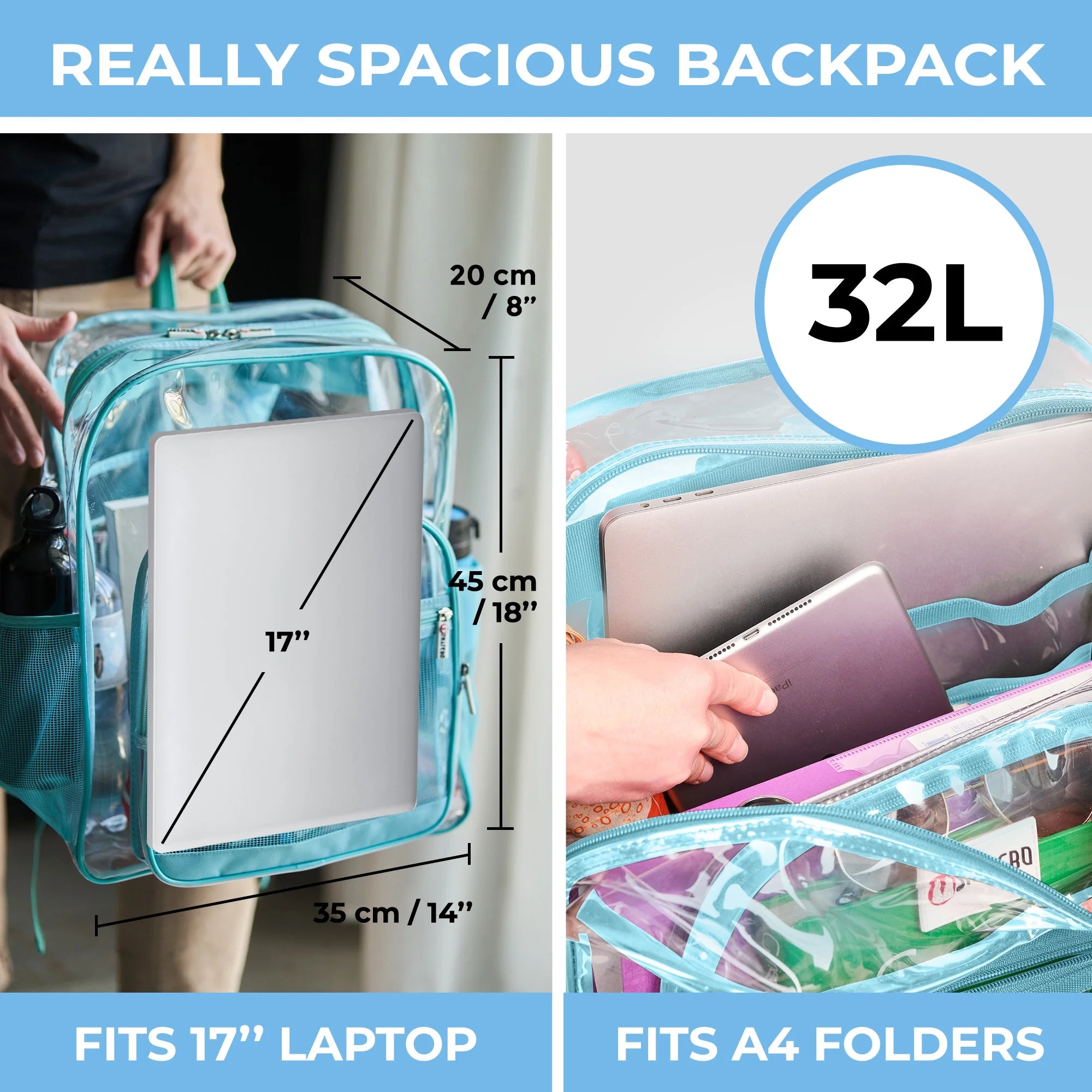 Transparent PVC Clear Backpack XL (32 L) with TSA Lock A623