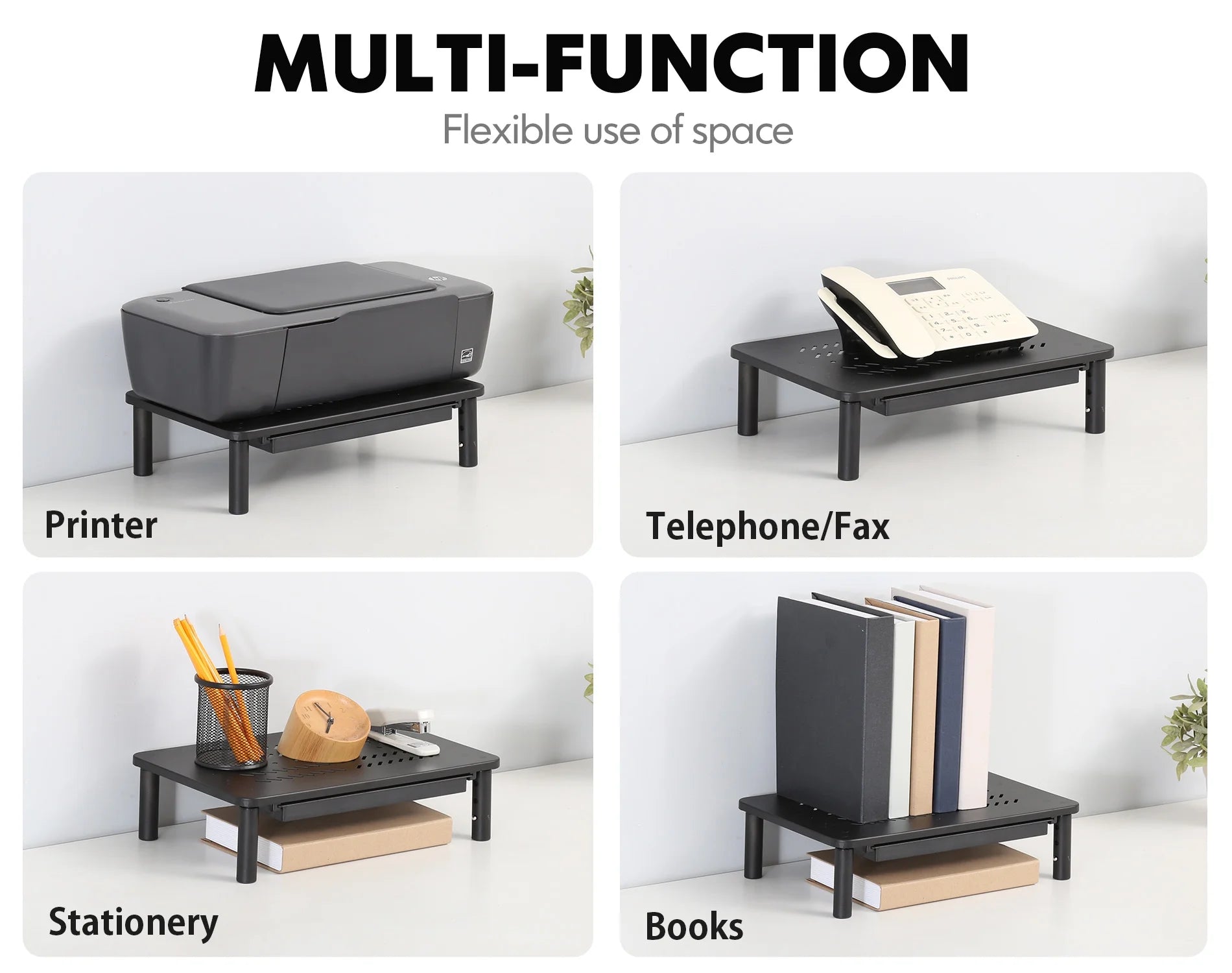 Black Metal Dual Monitor Stand with Drawer 2PK P90950