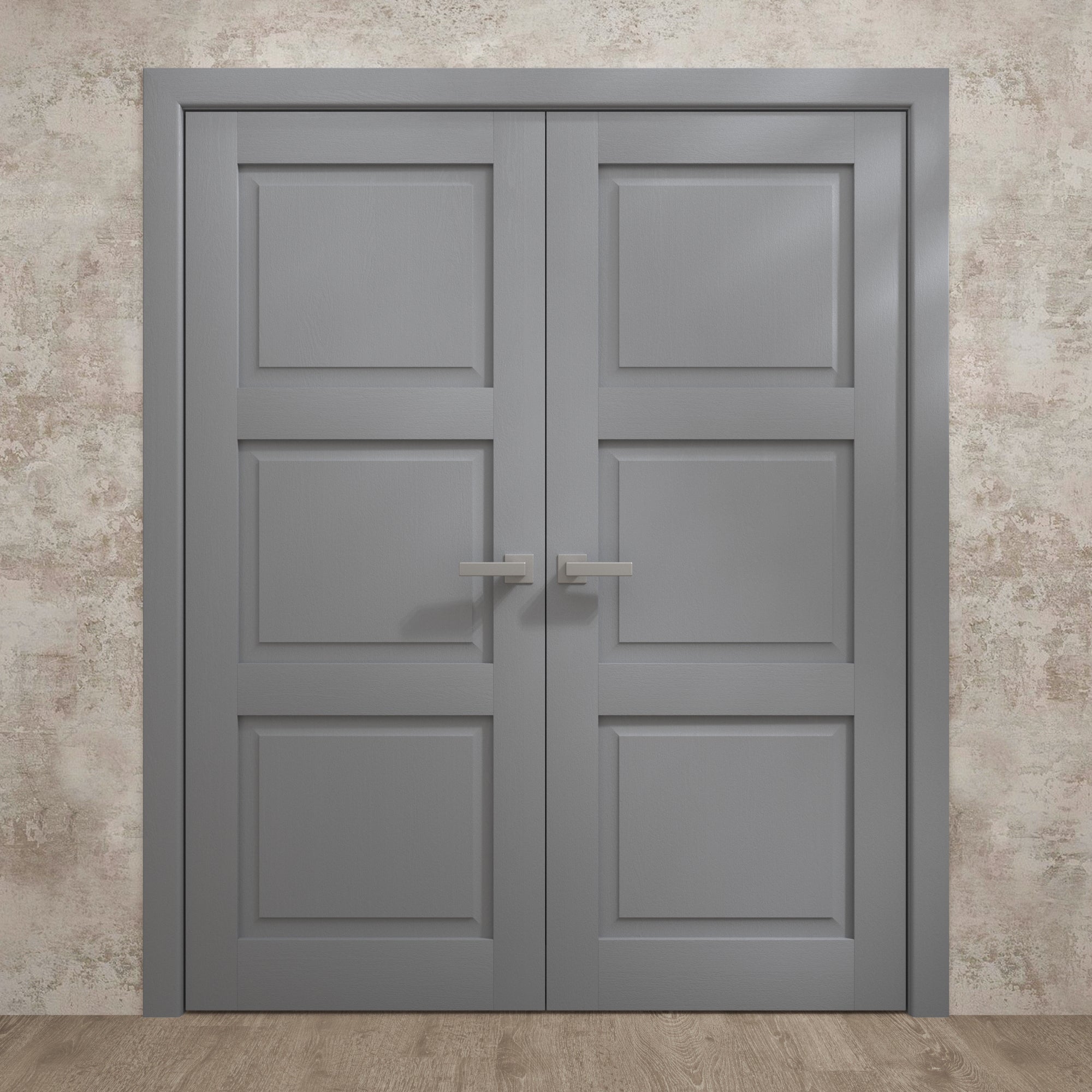 Solid French Double Doors 36 x 80 inches Painted Grey Oak Wood F630837