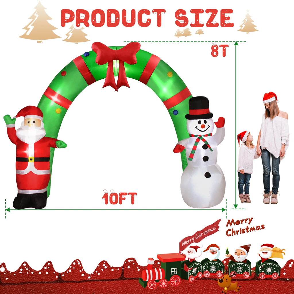 10FT Christmas Inflatable Archway Santa Claus and Snowman with LED Lights G724