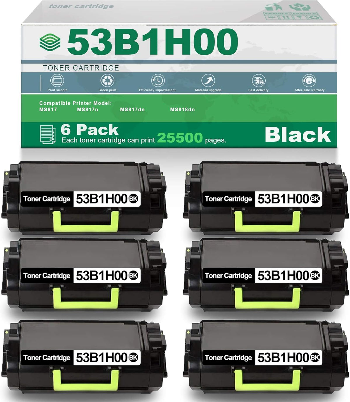 6 Pack Black High Yield Remanufactured Toner Cartridge M141675
