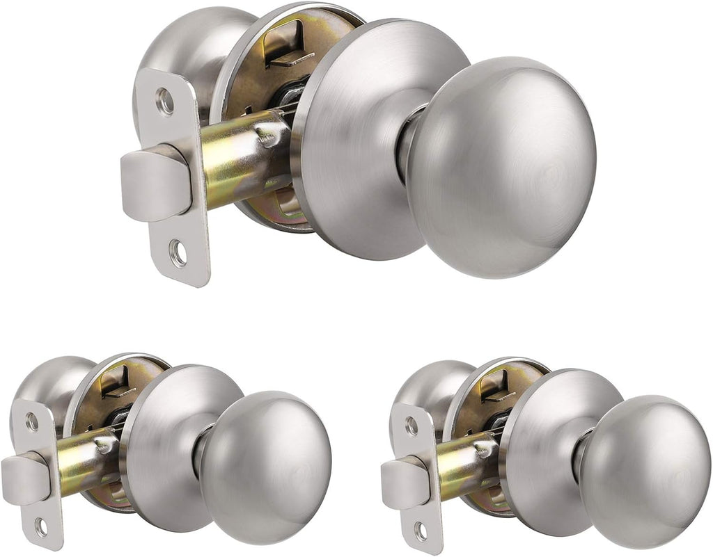 Brushed Nickel Passage Door Knob Handleset, 3 Pack K8926