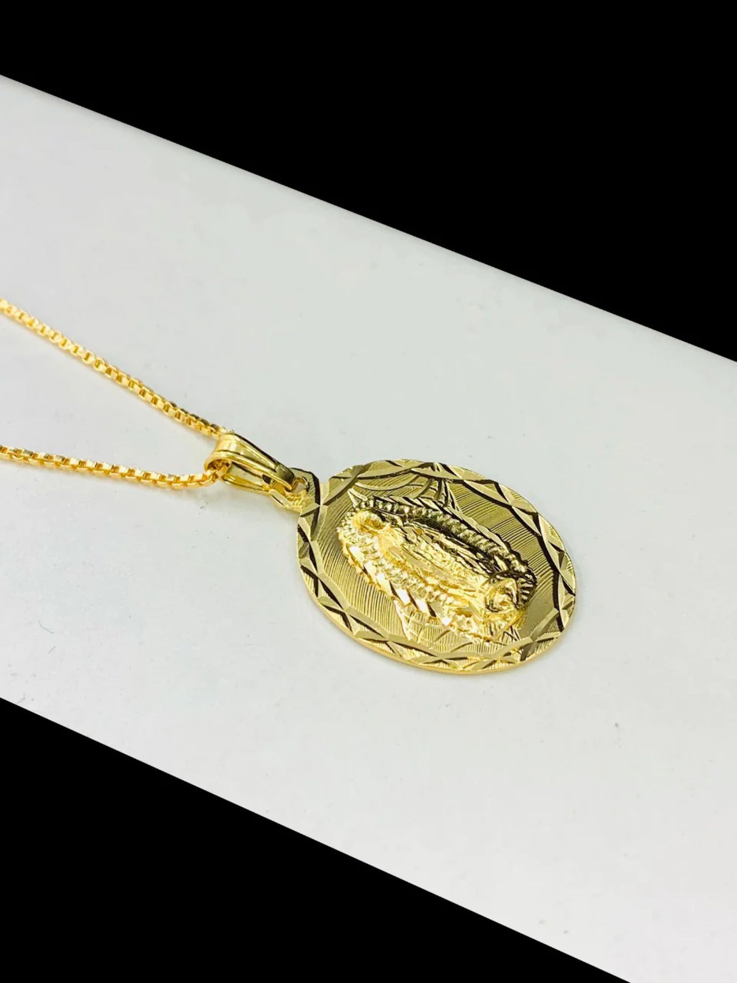 14K Gold Filled Virgen de Guadalupe Necklace Pendant 26x18mm 20" S867155