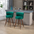 Emerald Velvet Swivel Bar Stools Set of 2 with Back Wood Legs Footrest Counter Height Armless Tall Stool N99234