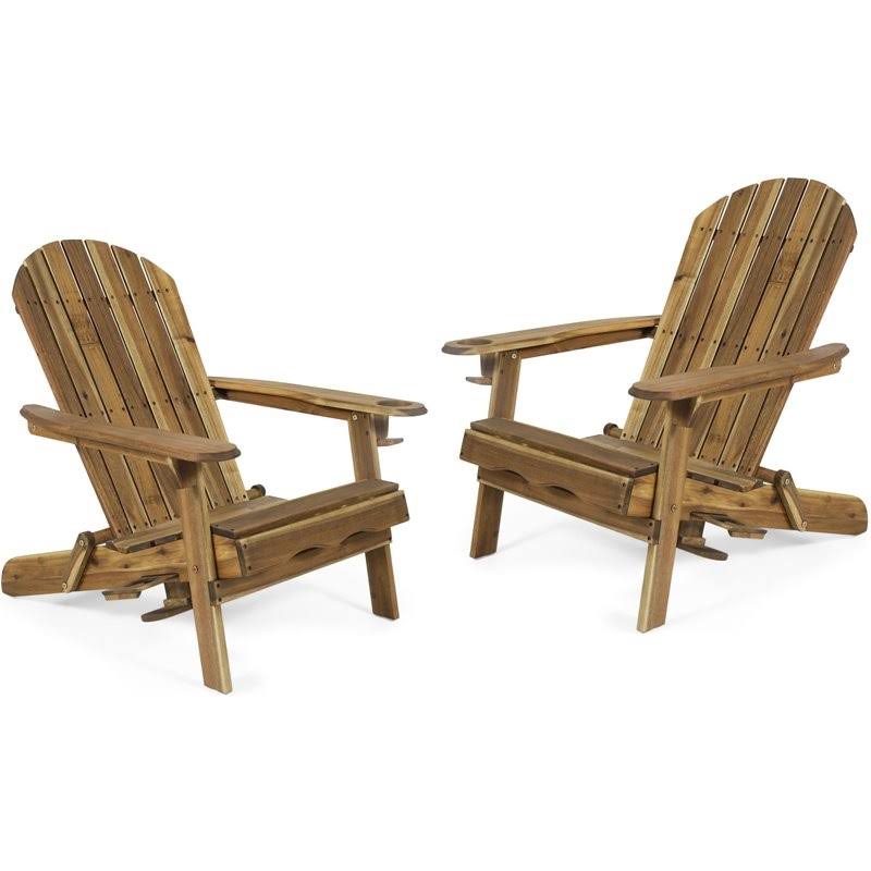 Acacia Wood Folding Adirondack Chairs (Set of 2) Natural Y4501