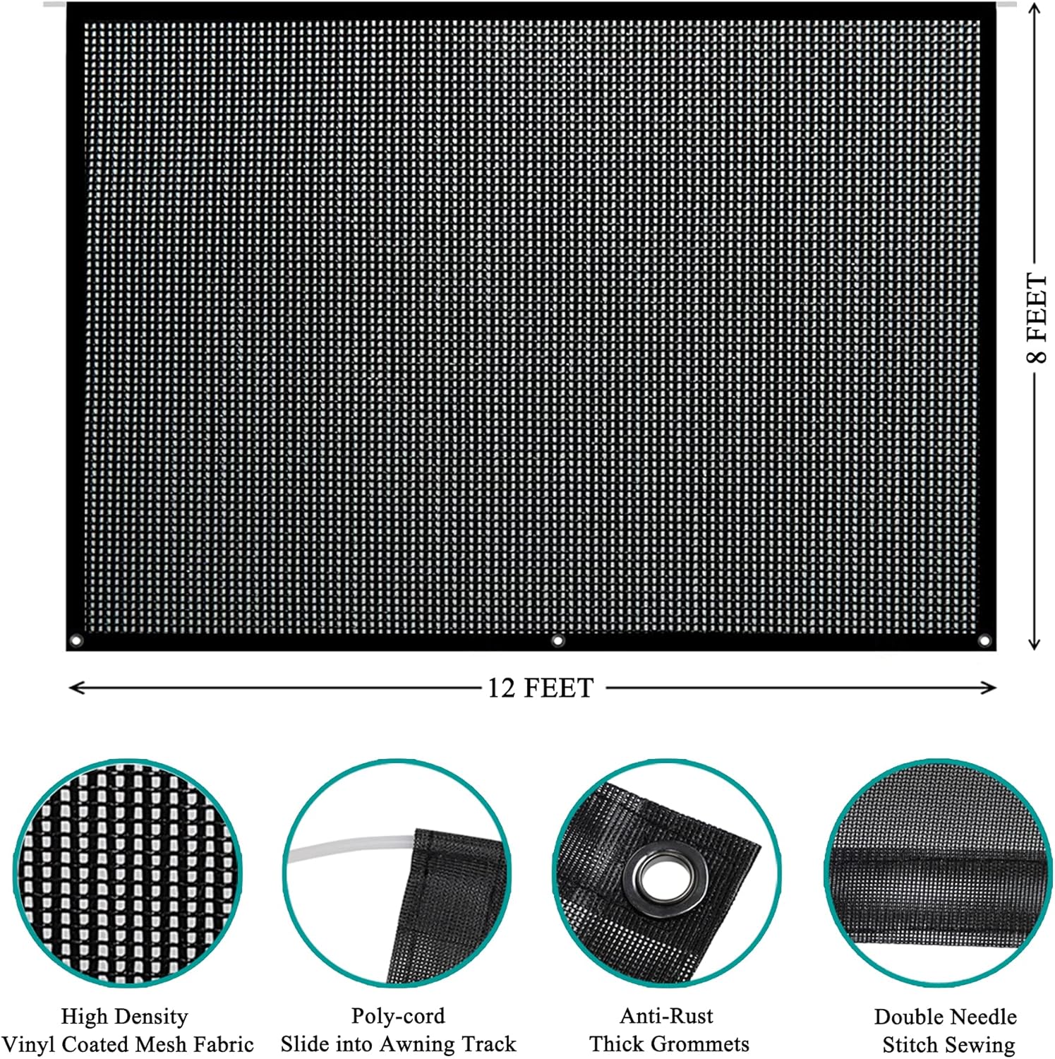8' X 10' Black Mesh RV Awning Sun Shade Screen J523